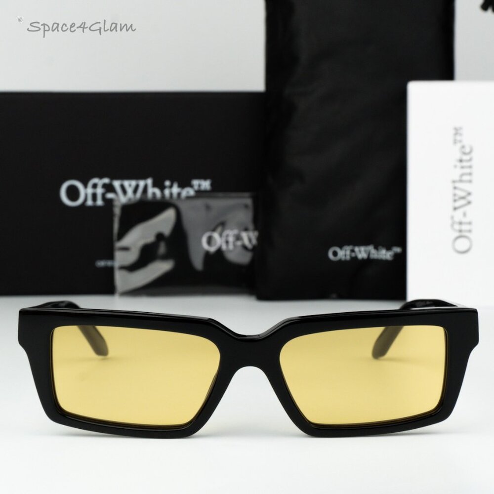 Off-White Men Sunglasses Black Yellow Square OERI13A WARREN 1018 NEW AUTHENTIC